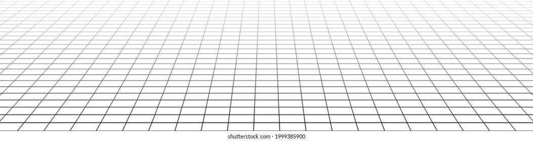 3D grid, mesh in perspective. Vanishing lattice, grating into horizon