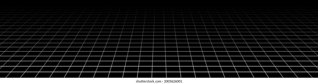 3D grid, mesh in perspective. Vanishing lattice, grating into horizon