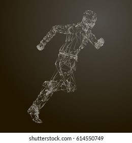 3d Grid running man model. Vector Illustration.