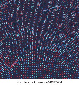 3D grid surface with particles. Futuristic technology style. Abstract background. Vector illustration for marketing, advertising and presentation.