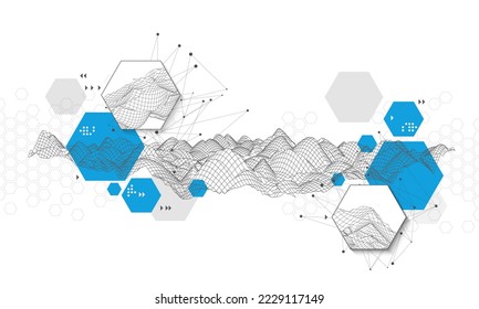 3D-Rastertechnik-Landschaft. Moderner abstrakter Wireframe Hintergrund. EPS10-Vektorgrafik