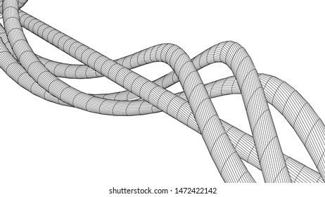 3d grid wave. Abstract digital vector background. Wireframe shape design. EPS 10. Grey grid