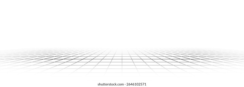 Plano de fundo de linhas de piso em wireframe da grade 3d com padrão branco abstrato. Espaço tecnológico futurista com malha de ar vetorial para visualização de dados.