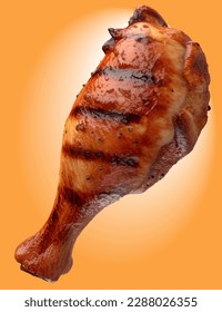 3d grilled chicken leg, realistic 3d, detailed render. Barbecue, bbq, street food, take-away. Fast food digital illustration.