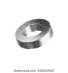 3d gritty geometric shape with grain gradient effect in y2k style isolated on white. Noise cylinder, torus, pipe, ring with grainy dot texture rotate with light and shadow. 3d vector geometric figure