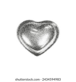 3d gritty heart with grain gradient effect in y2k style isolated on white background. Noise 3d heart with grainy dot texture with light and shadow. 3d y2k vector