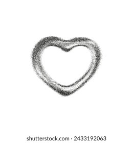 3d gritty outline heart with grain gradient effect in y2k style isolated on white background. Noise 3d heart with grainy dot texture with light and shadow. 3d y2k vector