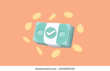 3D Group of cash and coins floating around. Save money, cashless society concept.3d goal for business, bank, finance, investment, money illustrations.