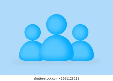 3D group icon with blue gradient, representing teamwork and collaboration on a light blue backgroun. Vector illustration