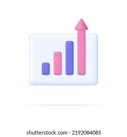 3D-Graphen mit wachsenden Balken. Zielsetzung und Zielerreichung, Wachstum geschäftlichen Erfolg. Konzept für Investitionen und Finanzwachstum. Moderne Vektorgrafik im 3D-Stil.