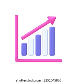 3D Growing bar graph illustration. Making goals and goal achievement, growth business success. Investment and financial growth concept. Modern vector in 3d style.