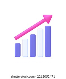 3D Growing bar graph illustration. Making goals and goal achievement, growth business success. Investment and financial growth concept. Modern vector in 3d style.