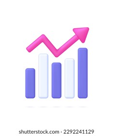 3D Growing bar graph illustration. Making goals and goal achievement, growth business success. Investment and financial growth concept. Modern vector in 3d style.