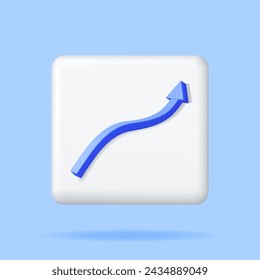 3D Growing Blue Arrow Isolated. Render Arrow Moving Up. Growth or Success Symbol. Business Market Sales Incrase. Financial Item, Business Investment, Trade. Money and Banking. Vector Illustration