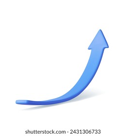 3d Growing blue Arrow up. Growth chart sign. Flexible arrow indication statistic. Trading stock news impulses. Trade infographic. 3d rendering. Vector illustration