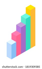 3d growing graphic. Isometric infographics. Financial strategy. Visual presentation. Analysis info business statistic. Digital marketing. Visualization of chart with different sizes columns flat style