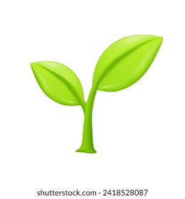 3D growing seedlings with lush green leaves. Natural ecosystem concept and environmentally friendly products. 3D vector Illustration.