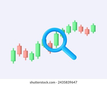 3d Growth stock diagram financial graph or business investment market trade. magnifier analyze investment graph. 3d rendering. Vector illustration