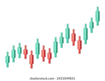 Diagrama de stock de crecimiento 3D aislado. Render Stock Candle muestra crecimiento o éxito. Partida Financiera, Inversión De Negocios, Comercio En El Mercado Financiero. Dinero y Banca. Ilustración vectorial