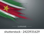 3d grunge brush stroke flag of Suriname, Template poster design