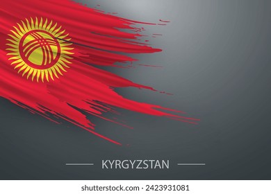 3d grunge brush stroke flag of Kyrgyzstan, Template poster design