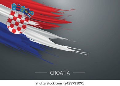 3d grunge brush stroke flag of Croatia, Template poster design
