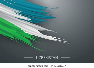3d grunge brush stroke flag of Uzbekistan, Template poster design
