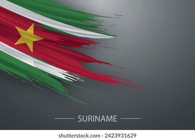 Bandera de trazo de pincel grungo de Surinam, diseño de afiches de plantilla