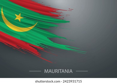 Bandera de trazo de pincel grunge de Mauritania, diseño de afiches de plantilla