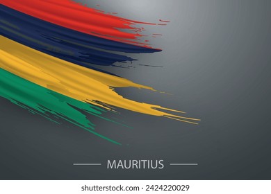 3d grunge brush stroke flag of Mauritius, Template poster design