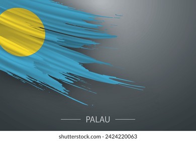 3d grunge brush stroke flag of Palau, Template poster design