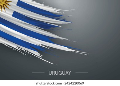 Bandera de trazo de pincel grungo de Uruguay, diseño de afiches de plantilla