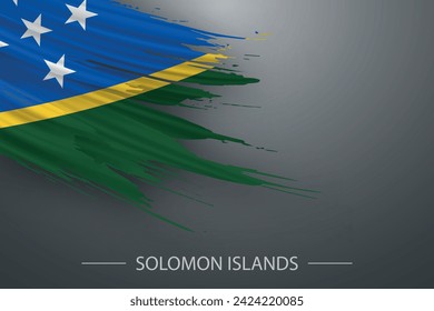 3d grunge brush stroke flag of Solomon Islands, Template poster design