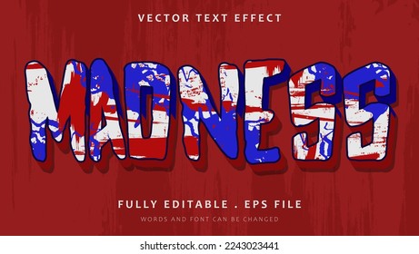 Plantilla de diseño de efecto de texto editable 3d de la locura de palabras de color de tono. Efecto guardado en estilo gráfico