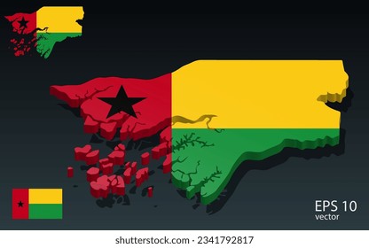 3D guinea bissau map and flag . 3D shape design . Independence day concept . Perspective view . Vector
