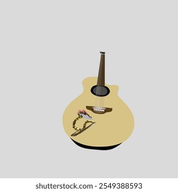 3D guitar vector design with bamboo dragon sticker, for logos, book covers, t-shirt logos and others