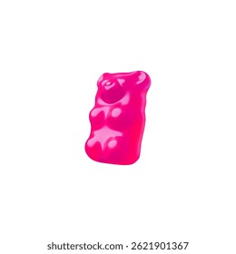 3d gummy bear, raspberry color, vitamin children's treat vector illustration. Fruit sweet dessert. Healthy food. Realism. Isolated background. Icon. Rendering.