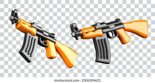 Máquina de pistola 3D en diferentes posiciones. Vector de armas de fuego con transferencia automática de munición