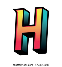 3d h letter design, lettering typography retro and comic theme Vector illustration