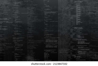3D Hacking code data flow stream on black. Computer screen with encrypted fast typing coding symbols. Network security, programming, development, cyber encryption with blockchain and crypto concept
