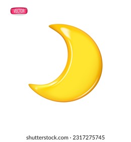 3d Half month yellow icon. Realistic design In plastic cartoon style. Vector illustration.