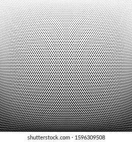 3D halftone background. Abstract spherical shape. Convex diamonds pattern. Geometric black and white texture. Vector art.