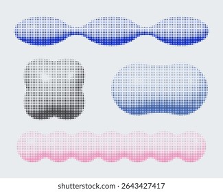 3D halftone brutale vormen collectie. Trendy kleur Y2k pixelvormige geometrische elementen