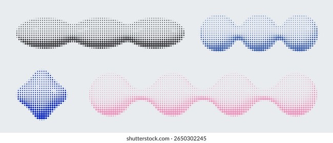 3d halftone brutal shapes collection. Trendy color Y2k pixelated geometric elements
