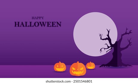 3D Halloween background design, with paper graphic style, Happy Halloween background with pumpkin lantern and moon,trick or treat