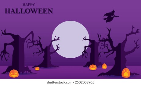 3D Halloween background design, with paper graphic style, Happy Halloween background with pumpkin lantern and moon,trick or treat