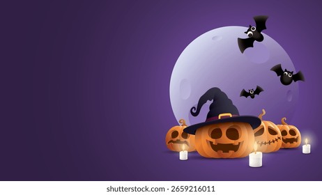 3D Halloween Elemente mit violettem Hintergrund Grafik Illustration haben leeren Raum.