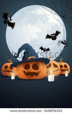 3D Halloween night vertical background graphic illustration have blank space.