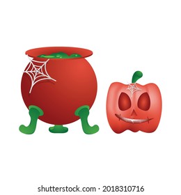 3d halloween potion vat and pumpkin design isolated on white background