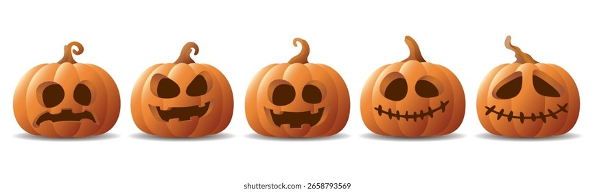 3D abóbora de Halloween Jack-O'-Lantern vários rosto isolado ilustração gráfica.